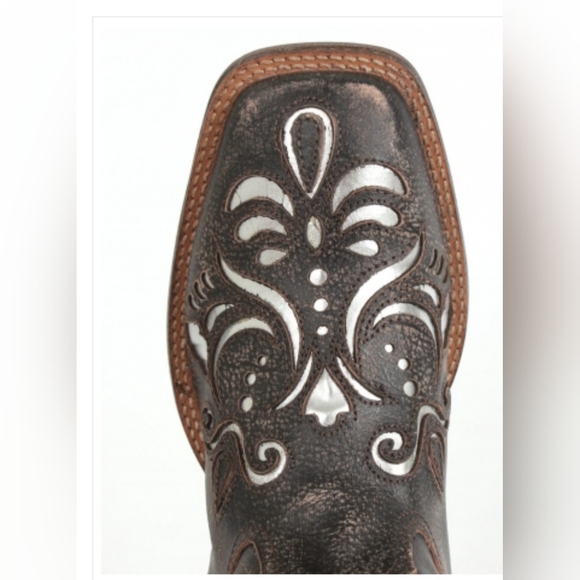 Roper 10.5 Metallic Underlay Boots EUC Tan Silver Cowgirl Like New - Picture 10 of 12